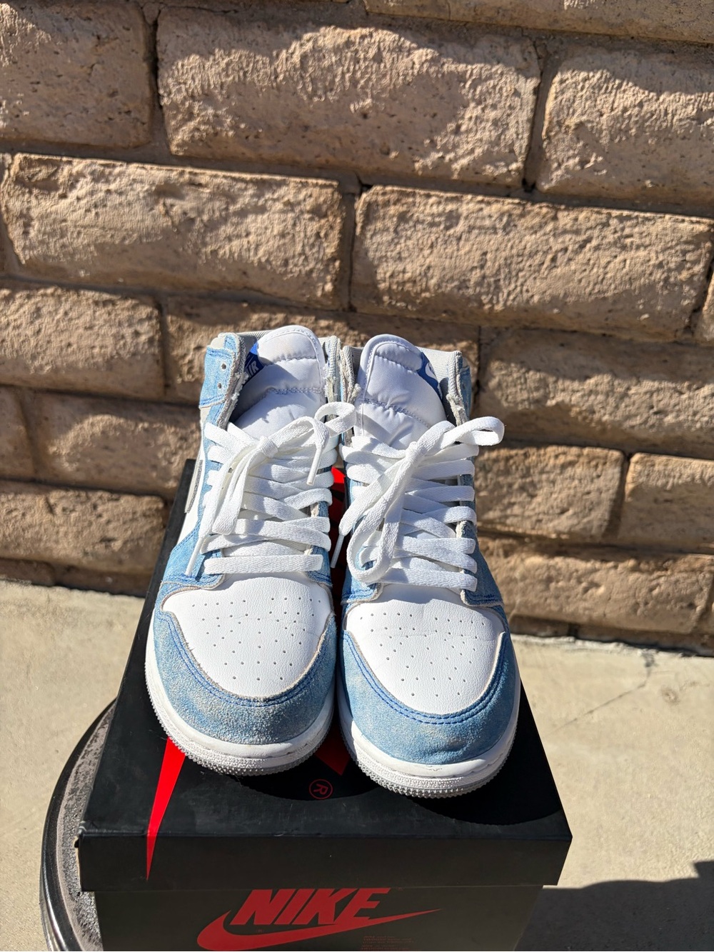 Nike Kids White and Light Blue High-Top Air Jordans